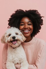 Canvas Print - Woman and Dog Smiling.