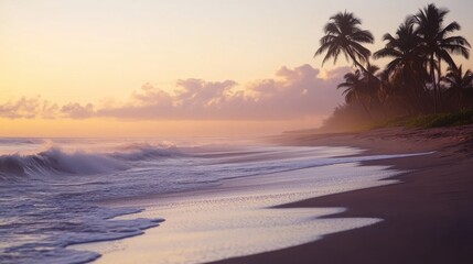 Wall Mural - Serene Beach at Sunrise with Soft Waves