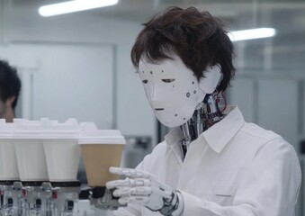 Poster - Afternoon Tech Lab Japanese Engineer and Robotic Barista Serving Coffee