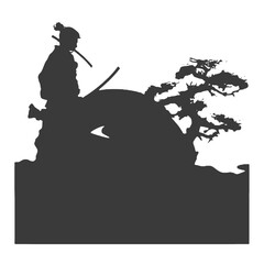 Samurai with Sword Silhouette Vector Transparent Background