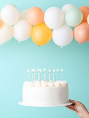 Aufkleber - Eco-Friendly Birthday Party with Minimalist Cake and Pastel Balloons