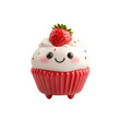 © cloud7days - 3D cartoon-style strawberry muffin character isolated on white for a fun and lively image. cutout PNG