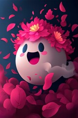 Poster - Smiling Character Surrounded by Pink Flowers and Petals