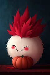 Poster - Cute Fluffy Character Holding a Pumpkin