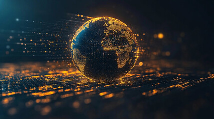 futuristic digital landscape showcasing global connectivity. Streams of binary code and interconnected lines symbolize the flow of information, data exchange, and modern communication across the world