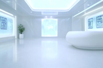 Poster - Sleek High-Tech Diagnostic Pod in Futuristic Longevity Clinic with Holographic Displays