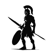 Wall Mural - Greek Spartan Silhouette Vector Illustration Transparent Background