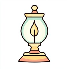 Sticker - illustration showcases a simple oil lamp in a minimalist flat design, utilizing soft pastel colors against a white background