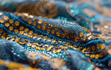 Aufkleber - Vibrant Sequin Pattern on Dress Fabric with Intricate Design Shining in Natural Light