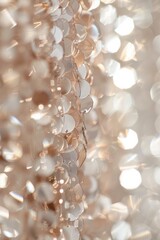 Aufkleber - Close-Up of Shiny Sequin Fabric Under Natural Light - Soft Focus, Warm Tone, and Eye-Catching Texture