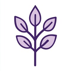 Poster - icon showcases a minimalist design of a plant branch with several purple leaves, emphasizing a flat aesthetic on a clean white backdrop