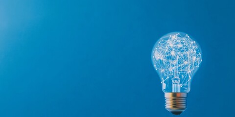 Poster - Innovative Light Bulb with Digital Circuits on Blue Background for World Creativity and Innovation Day