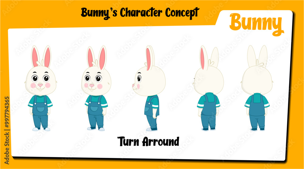 A rabbit cartoon character turnaround sheet AKA Bunny. Cute rabbit ...
