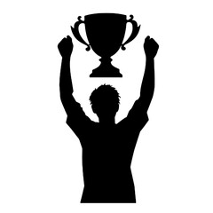 Silhouette of Victorious Winner with Trophy Cup – Vector Art Isolated on White