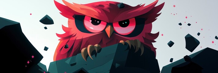 Wall Mural - Red Angry Owl with Big Eyes