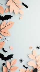 Poster - Paper bats and leaves create a spooky Halloween scene.