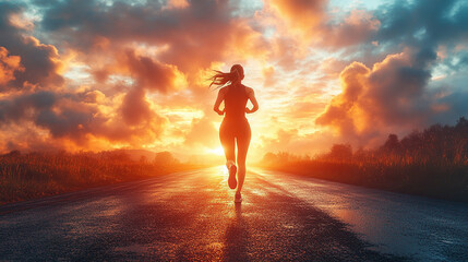 fit female athlete runs on a racetrack, her toned back muscles highlighted in motion. The image symbolizes perseverance, strength, and the journey of personal growth through dedication and endurance