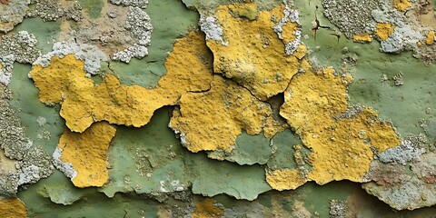 Wall Mural - Textured wall with peeling paint in yellow and green.