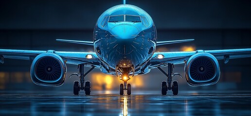 Airplane on tarmac with reflection.