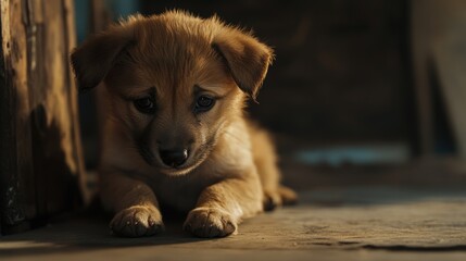 Wall Mural - Sad Puppy Close Up.