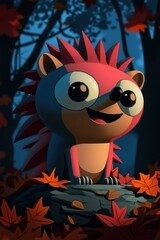 Wall Mural - Cute Hedgehog Sitting on a Rock in the Forest