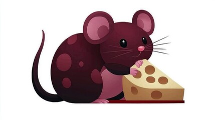 Poster - Cute Cartoon Mouse Eating Cheese