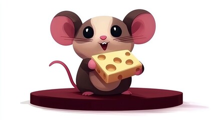 Poster - Cute Cartoon Mouse Holding a Cheese Wedge