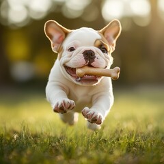 Canvas Print - Bulldog Puppy Jumping.