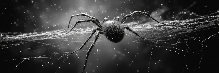 A spider sits in its web, waiting for its next meal.