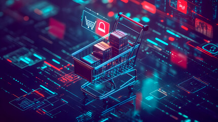Poster - Futuristic Shopping Cart with Digital Elements