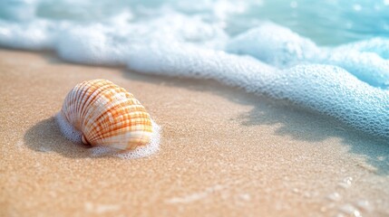 Serene Summer Vibes - Tranquil Seashell Resting on Fine Sand by Clear Waters