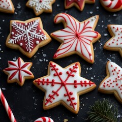 Sticker - A collection of festive decorated cookies in holiday shapes and colors.