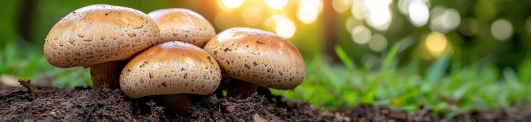 Wall Mural - Delicious mushrooms growing in the forest