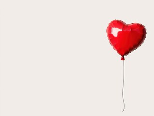 Poster - red heart-shaped balloon on plain background