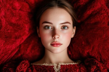 Poster - Captivating portrait of a young woman in a red dress