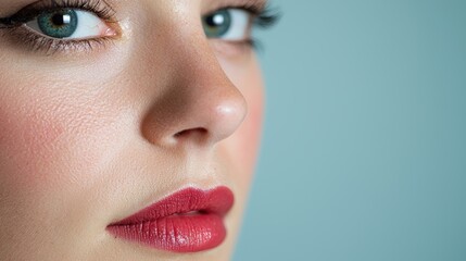 Sticker - Close-up of a woman's face with green eyes and red lips