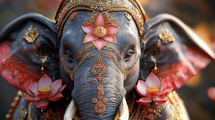 Sticker - Close Up of Ganesha Statue with Gold and Red Paint