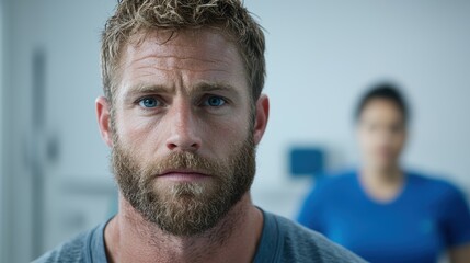 Wall Mural - Thoughtful bearded man with piercing blue eyes