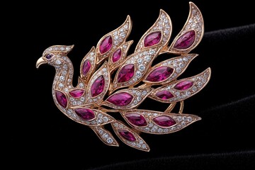 Canvas Print - Ornate golden brooch with ruby and diamond accents