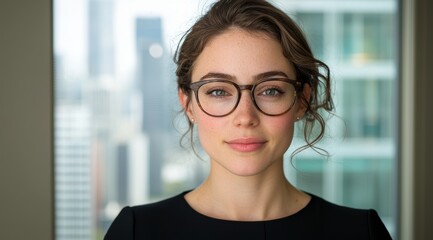 Sticker - Confident young woman in glasses looking at camera