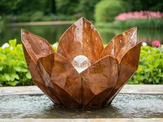 Poster - Artistic water fountain sculpture in garden