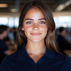 Canvas Print - Smiling young woman with brown hair