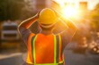 © Panuwat - Construction worker wearing yellow hard hat orange reflective Heat wave, workers