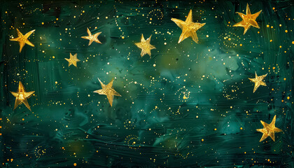 Wall Mural - A green background with gold stars scattered throughout