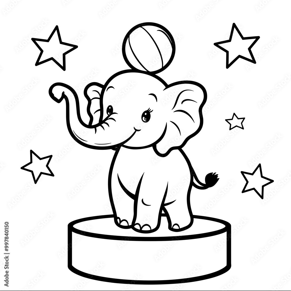 kawaii circus elephant coloring page for kids Stock Vector | Adobe Stock