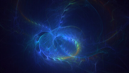 Poster - 3D rendering abstract multicolored fractal light background with bright center. Its not AI Generatd illustration.