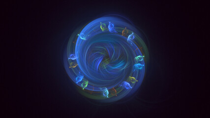 Poster - 3D rendering abstract multicolored fractal light background with bright center. Its not AI Generatd illustration.