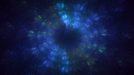 Poster - 3D rendering abstract multicolored fractal light background with bright center. Its not AI Generatd illustration.