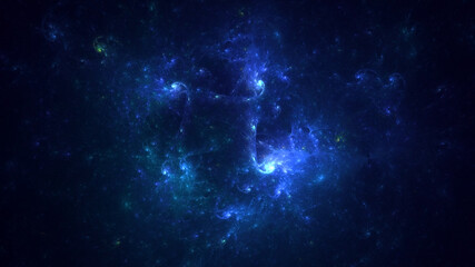 Poster - 3D manual rendering abstract blue fractal light background. Its not AI Generatd illustration.