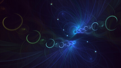 Poster - 3D manual rendering abstract blue fractal light background. Its not AI Generatd illustration.
